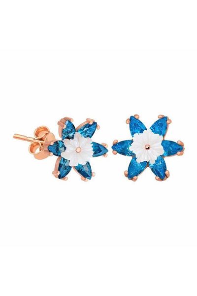 norsary Silver Blue Lotus Flower Earrings
