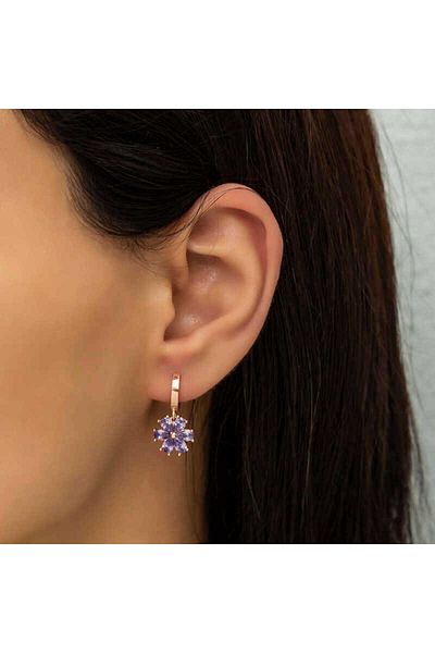 norsary Silver Purple Flower Earrings