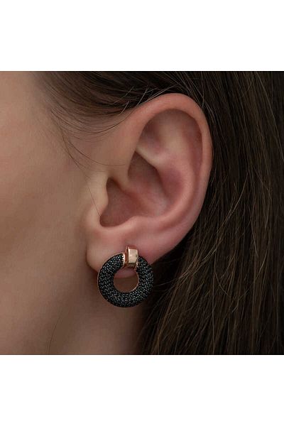 norsary Silver Black Multi-Stone Circle Earrings