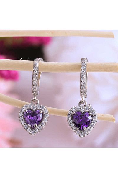 norsary Silver Purple Stone Heart Women's Earrings