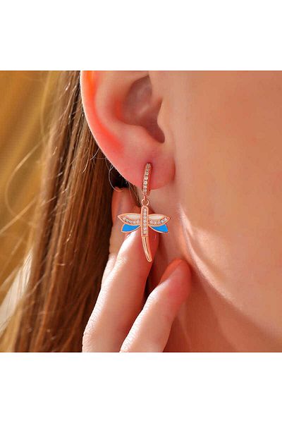 norsary Silver Rose Dangle Dragonfly Women's Earrings