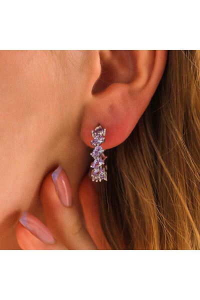 norsary Silver Lilac Stone Drop Studded Women's Earrings
