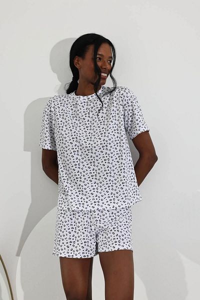 shiny date White Patterned Shorts Pajama Set