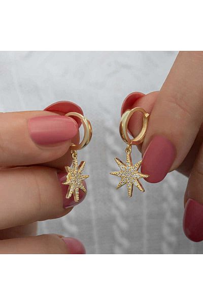 norsary Silver Gold Dangle Polar Star Women's Earrings
