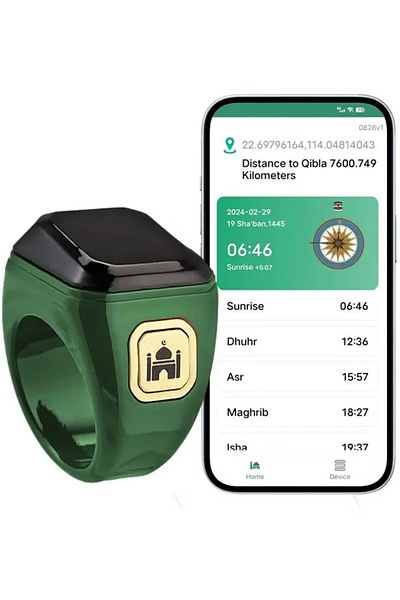 BSTWSH Zikr Ring Smart Ring with Vibration Reminder Tasbih Counter and Bluetooth Connection (Green) (20mm)
