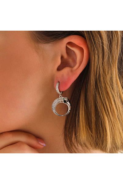 norsary Silver Dangle Tiger Figured Women's Earrings