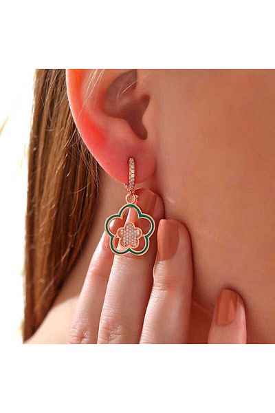 norsary Silver Rose Dangle Flower Pattern Women's Earrings