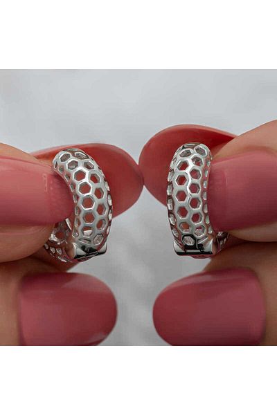 norsary Silver Honeycomb Patterned Hoop Women's Earrings