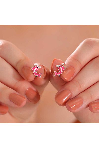 norsary Silver Pink Dolphin Children's Earrings