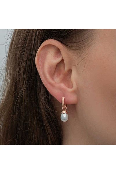 norsary Silver Rose Drop Pearl Women's Earrings