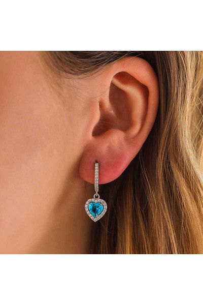 norsary Silver Turquoise Stone Heart Women's Earrings
