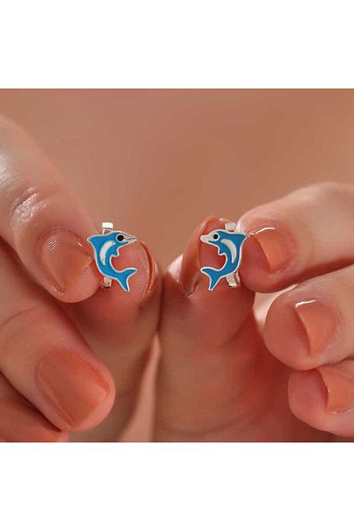 norsary Silver Blue Dolphin Children's Earrings