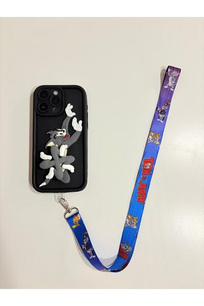 Store Tom And Jerry Desenli Boyun Askı İpi, Kimlik Kartı ve Telefon Askısı(Te...