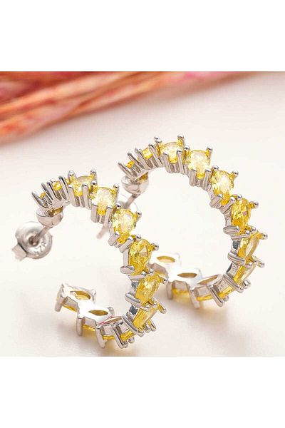 norsary Silver Yellow Stone Drop Studded Women's Earrings