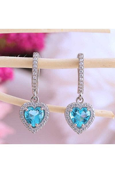 norsary Silver Turquoise Stone Heart Women's Earrings
