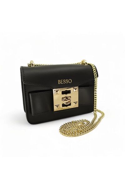 BESSO Sogno di Festa Black Genuine Leather Shoulder Bag