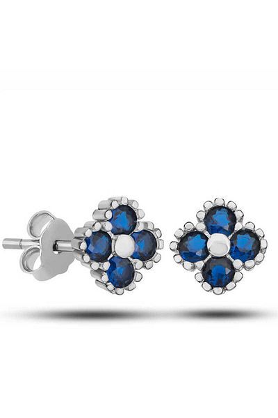 norsary Silver Clover Studded Blue Stone Children's Earrings