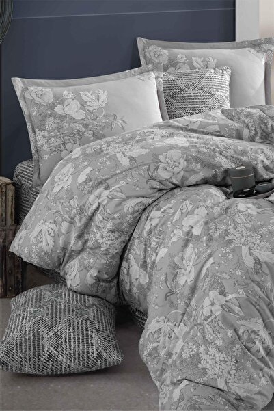 Clasy Ranforce 100% Cotton Single Duvet Cover Set Destin V1 Gray