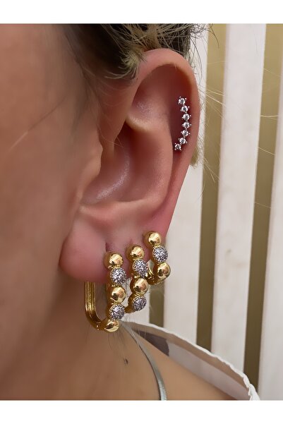 Hicrans Takı MİNİ DORİKALI ÜÇLÜ SET ÇELİK KÜPE