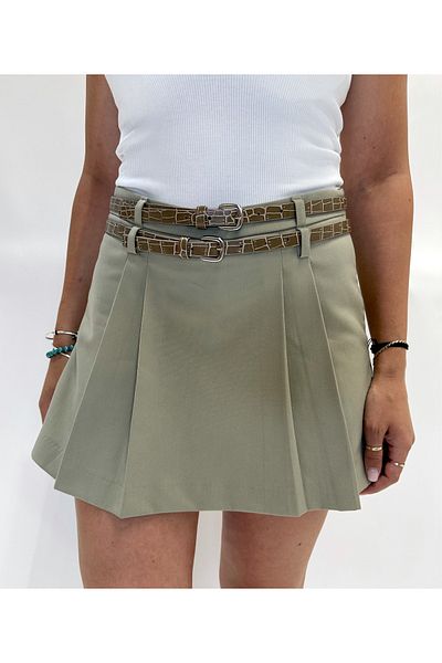 IFASTFASHION Short Pleated Skirt with Double Belt – Elegant & Chic Design