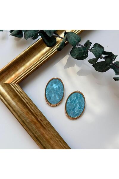 Alice İsstanbul Blue Pearlescent Oval Earrings