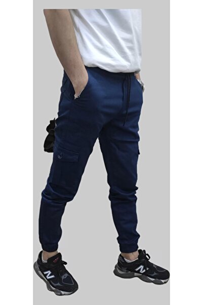 daniel milano Men's Jogger Linen Indigo Cargo Pants with Elastic Waist and Legs