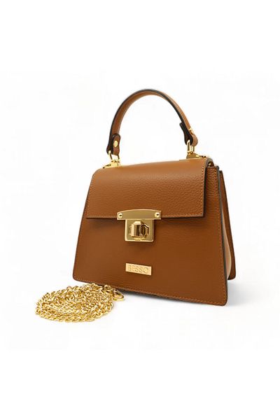 BESSO Chic Minimal Brown Genuine Leather Handbag