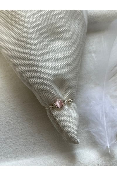 Pel Design Minimal Pink Cat's Eye Silver Wire Ring Handmade