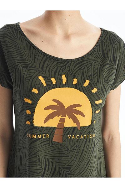 LC Waikiki Γυναικείο κοντομάνικο φόρεμα παραλίας με στάμπα Crew Neck (S4)