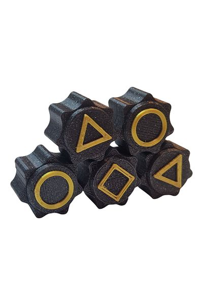 OEM Gonggi game set with stand, Squid Game, 3D printed, black with gold glitter
