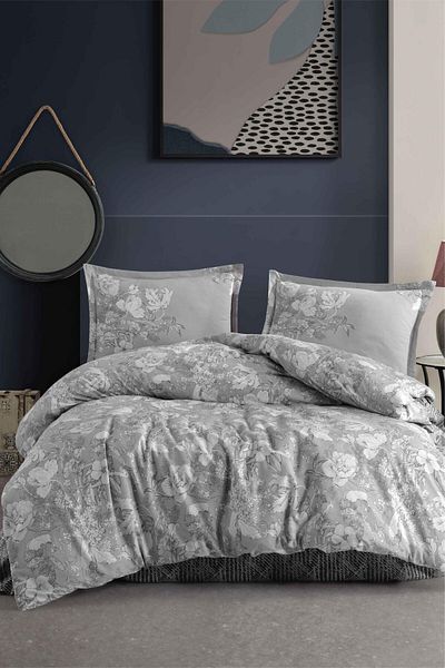 Clasy Ranforce 100% Cotton Single Duvet Cover Set Destin V1 Gray