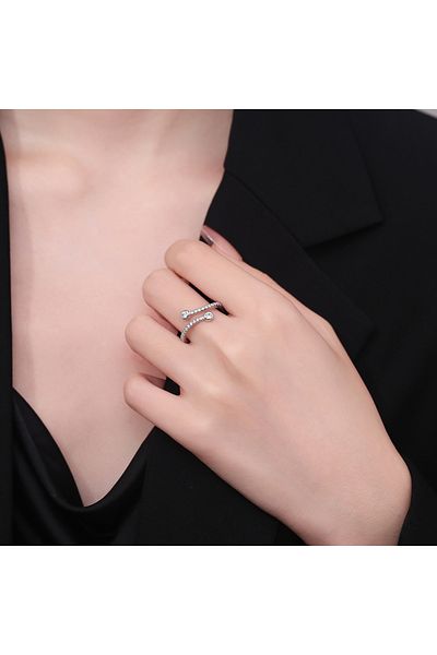 delis Inel Reglabil Argint 925, Jw1354, Model Elegant Cu Pietre, Placat Cu Rodiu