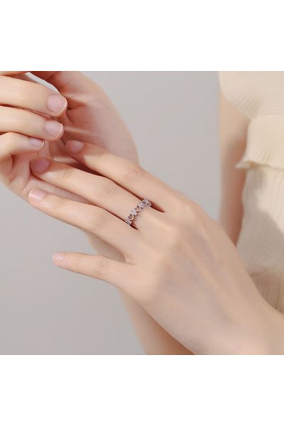 delis Inel Reglabil Argint 925, Jw887, Model Inimioare Cu Zirconiu Roz, Placat Cu Rodiu