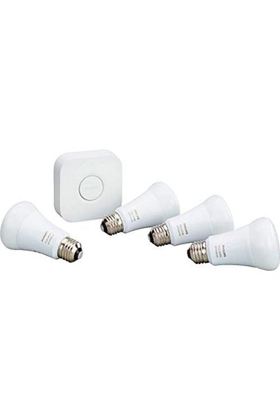 Philips Hue White Ambiance Smart Light Bulb Starter Kit, 4 A19 Smart Bulbs and 1 Hub, Works with Ale