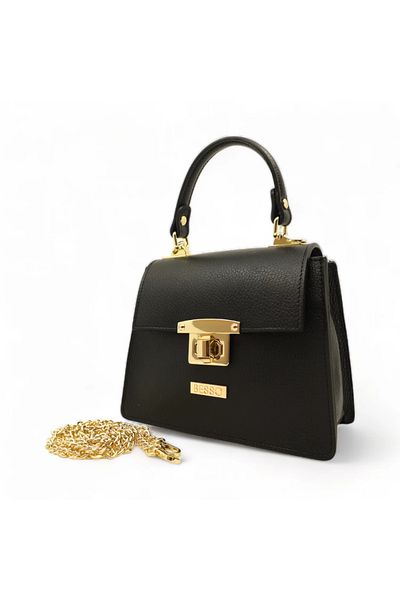 BESSO Chic Minimal Black Genuine Leather Handbag