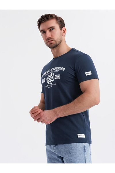 OMBRE Herren-T-Shirt aus Baumwolle mit Aufdruck im College-Stil - Marineblau V3 OM-TSPT-0137 L