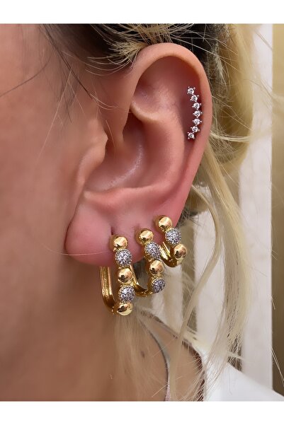 Hicrans Takı MİNİ DORİKALI ÜÇLÜ SET ÇELİK KÜPE