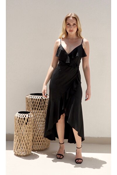 Alorabella Valentina Strappy Frill Dress - Black