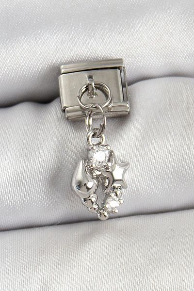 Celira Steel Dangle Zircon Stone Seashell and Star Model Silver Color Nomination Charm