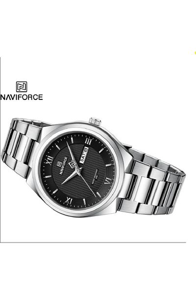 Naviforce Casual Wristwatch for Men, Waterproof Stainless Steel Watch with Date and Analog Quartz Movement