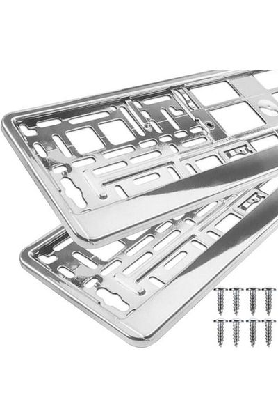 OEM Set 2 bucati suport numar inmatriculare auto, plastic, culoare rama argintiu, full crom