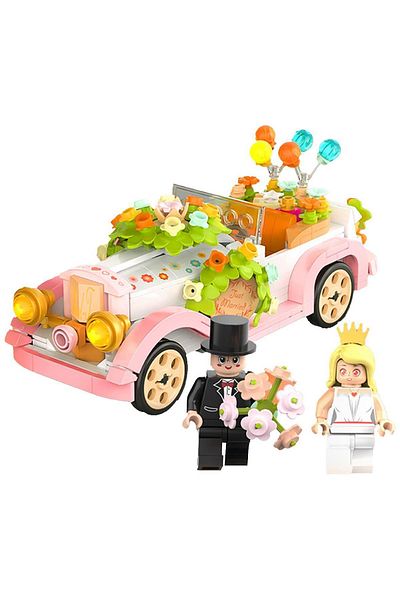 hak-iş oyuncak Wedding Car with Balloons Pink Lego Building Toy