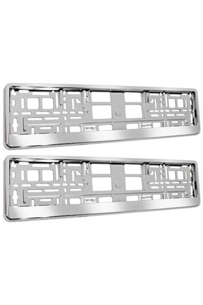 OEM Set 2 bucati suport numar inmatriculare auto, plastic, culoare rama argintiu, full crom