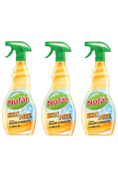 Nufar Pachet 3 x Solutie scos pete pentru gulere si mansete fara clor, 500 ml