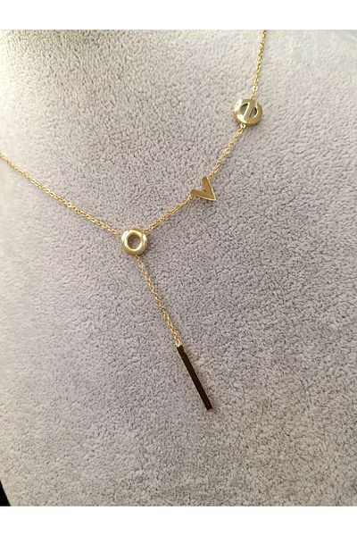 Han Ticarethane Gold Color Special Design Love Written Model Steel Necklace