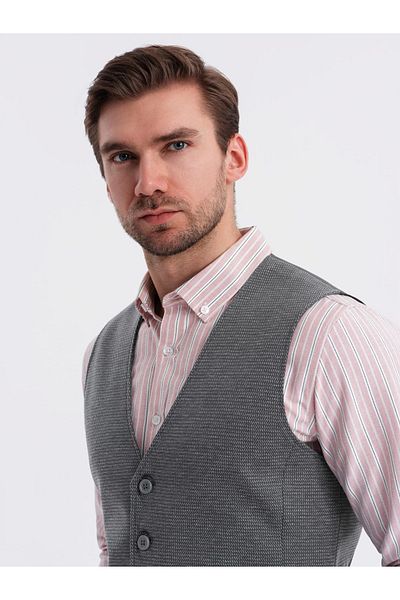 OMBRE Taillierte elegante Herren Strukturstrickweste - Graphit V3 OM-BLZV-0147 M