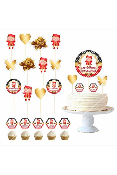 SİYAH PARTİ EVİ 23 Piece 6 Month Henna Cake Decoration Set