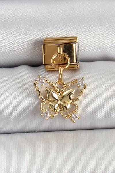 Celira Steel Dangle Zircon Stone Butterfly Model Gold Color Nomination Charm