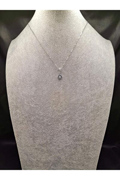 Han Ticarethane Silver Color Stone Water Drop Model Steel Necklace