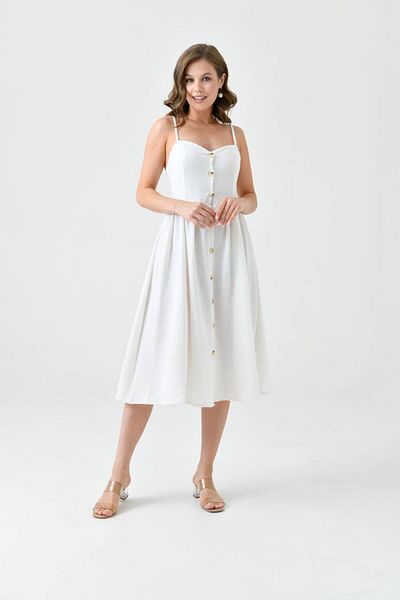 SOFT Linen Blend Summer Dress with Button Front and Strap
